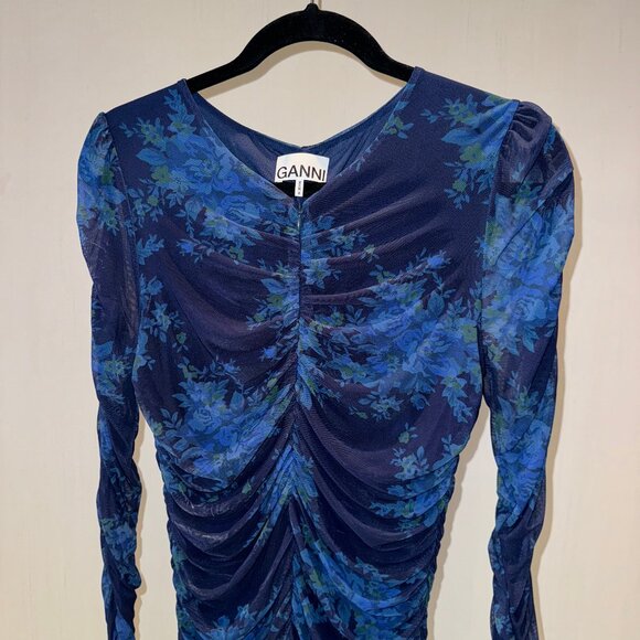 Elegant Ruched Long-Sleeve Dress by Ganni - Picture 4 of 6